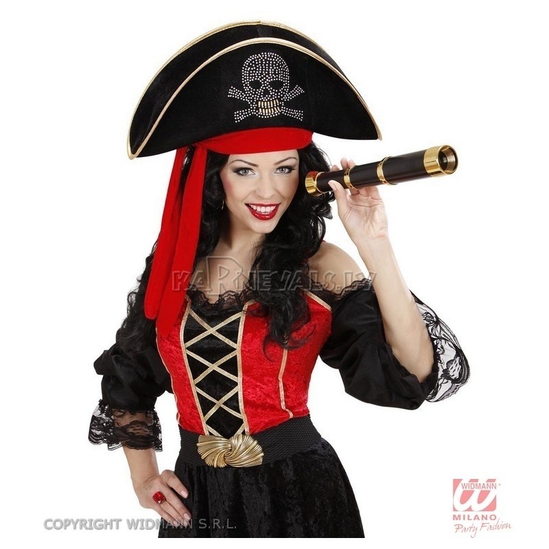 Пиратская шляпа с черепом, красная лента