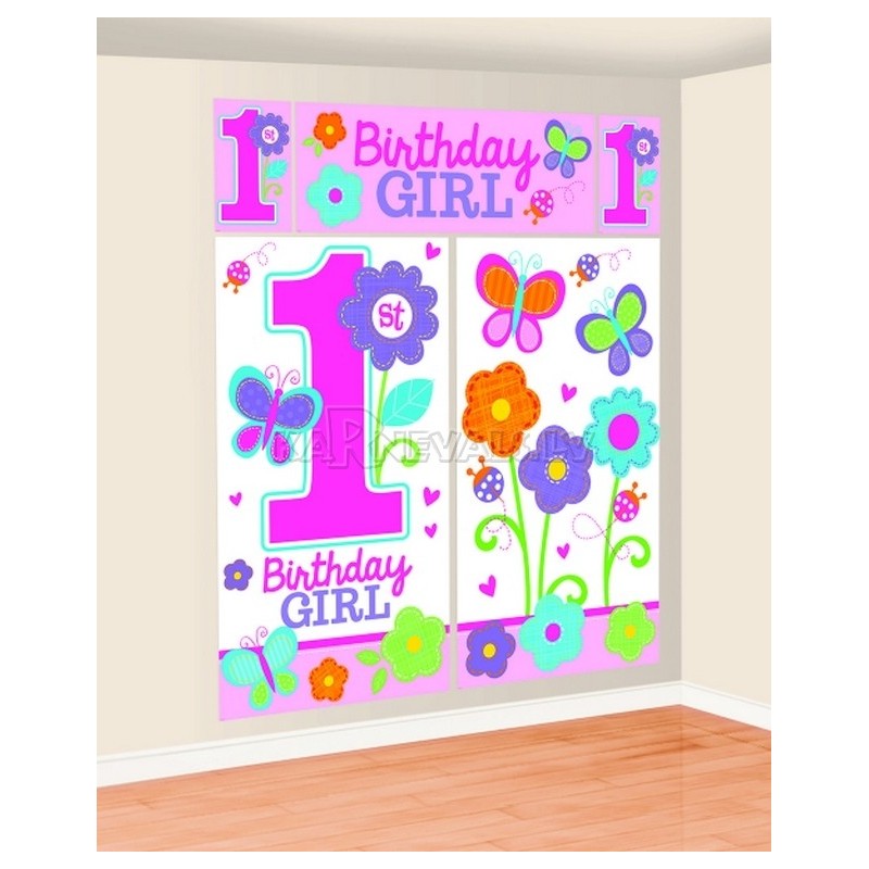 Первый  день рождения девочки - комплект настенныхя декораций 