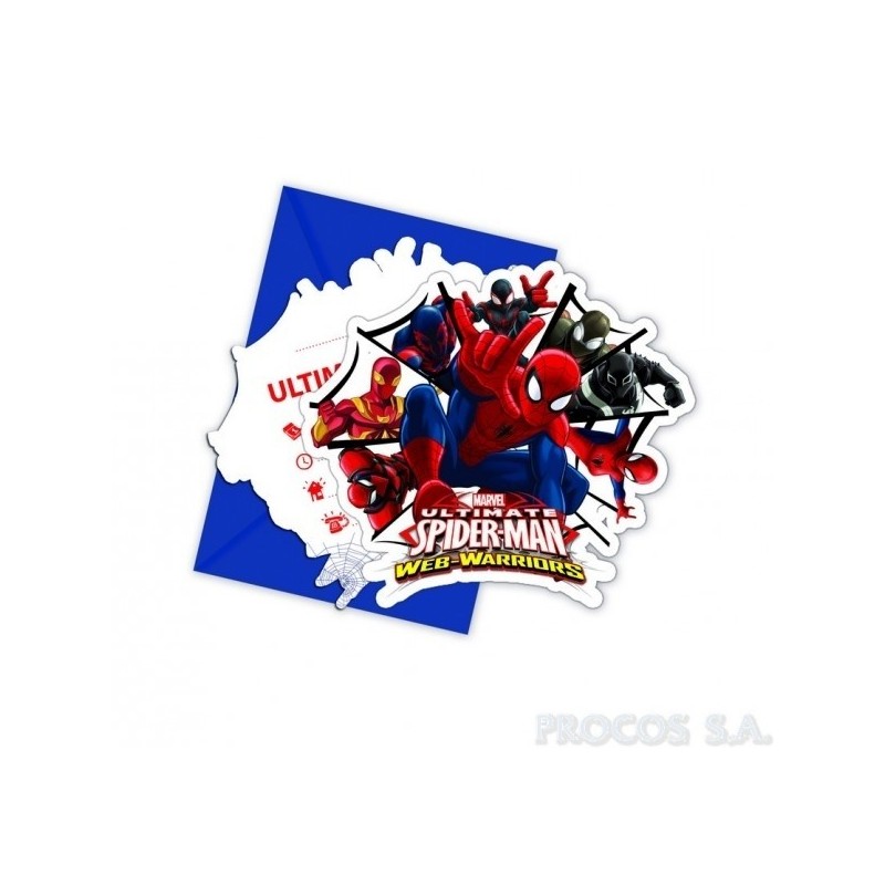 Приглашения в конвертах Человек паук  6 шт