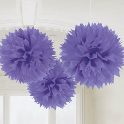 POM PON - zīdpapīra piekaramās dekorācijas, komplektā 3 gab., diam. 41 cm, violetā krāsā.