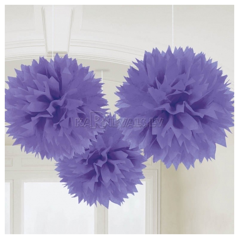POM PON - zīdpapīra piekaramās dekorācijas, komplektā 3 gab., diam. 41 cm, violetā krāsā.