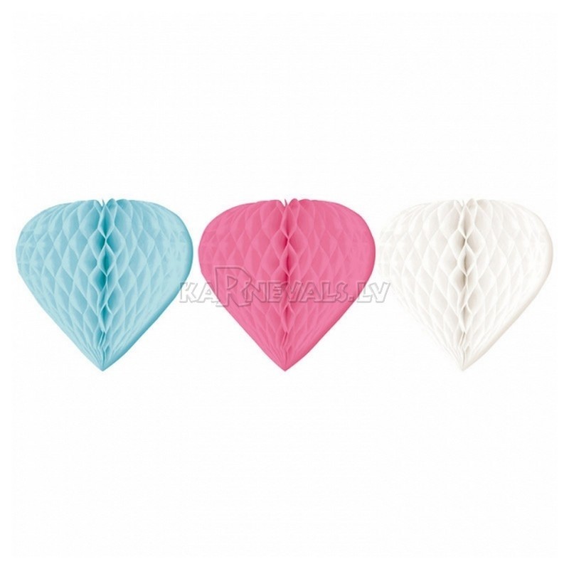Papīra - piekaru dekorācija, baltā, rozā, turkīza, iepakojums 3 gab.
