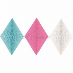 Бумажная - подвесная декорация, белая, розовая, туркиз , упаковка 3 шт.