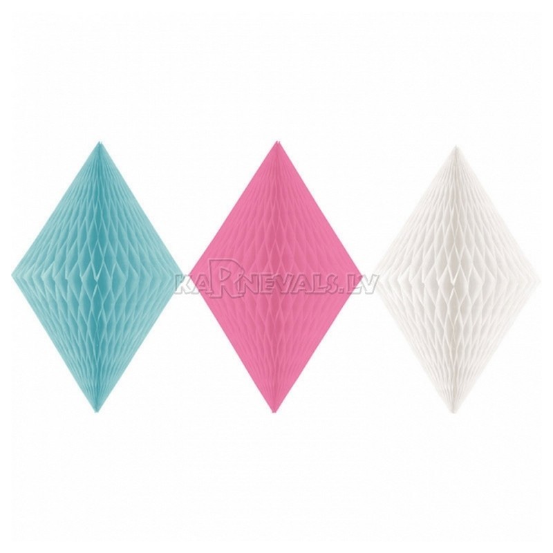Papīra - piekaru dekorācija, baltā, rozā, turkīza, iepakojums 3 gab.