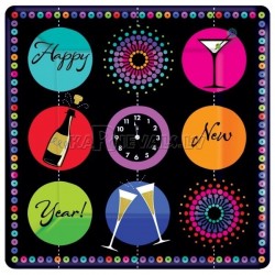 Набор прочных квадратных бумажных тарелок﻿ с рисунком. Тема  - новогодний коктейль