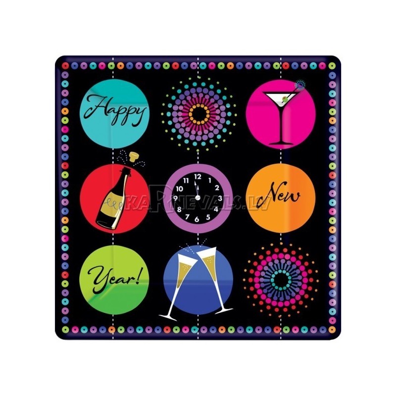 Набор прочных квадратных бумажных тарелок﻿ с рисунком. Тема  - новогодний коктейль