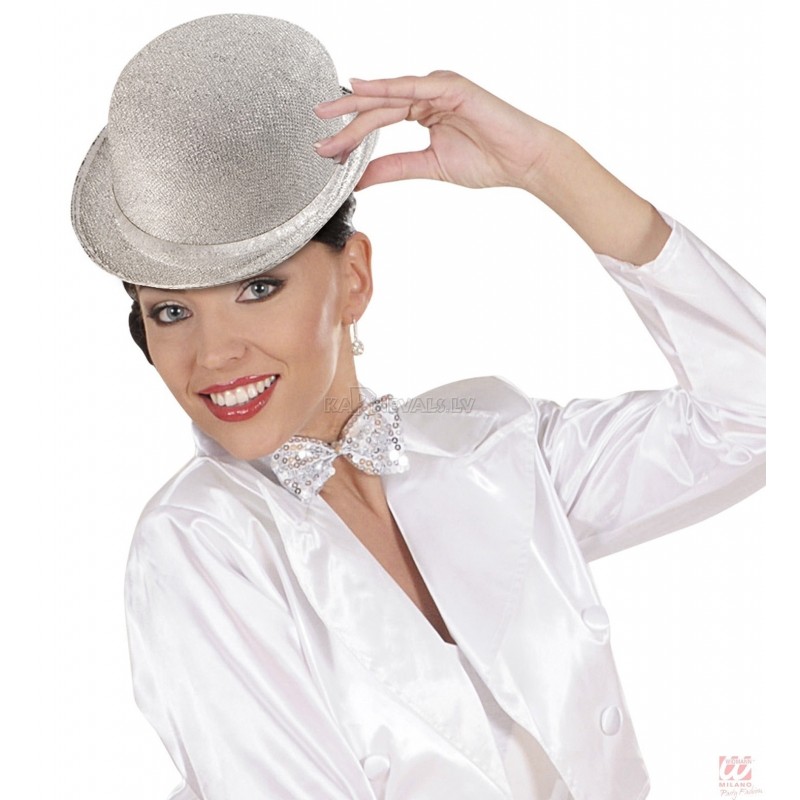 Котелок серебряного цвета, люрекс, фетр 