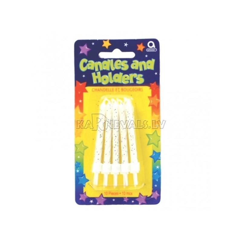 Свечи голубые с подсвечниками для торта  высотой  6.3 см  6 шт