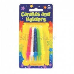 Свечи голубые с подсвечниками для торта  высотой  6.3 см  6 шт