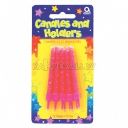 Свечи голубые с подсвечниками для торта  высотой  6.3 см  6 шт