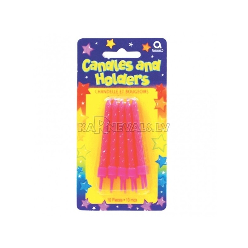 Свечи для торта с подсвечниками, розовые.